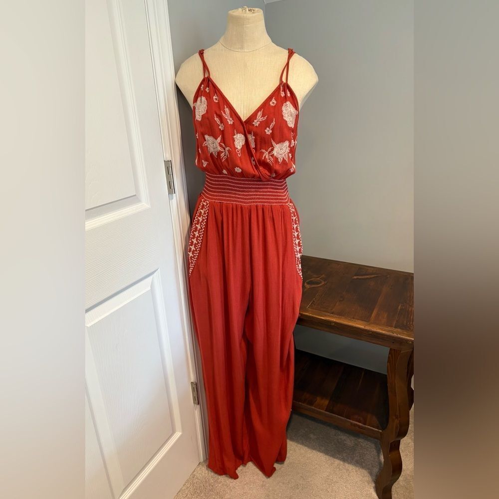 DEX Spaghetti Strap Embroidered Jumpsuit Size S